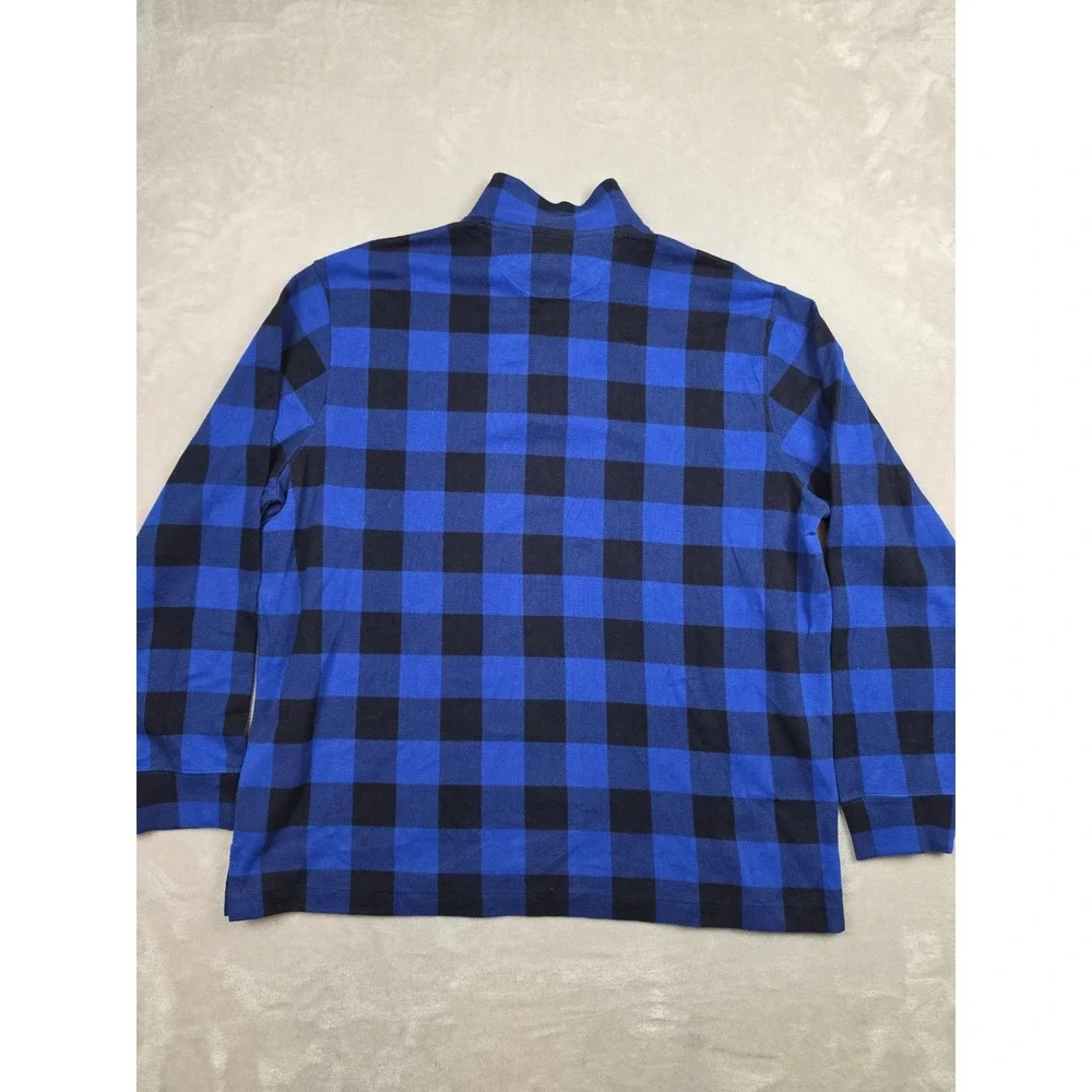 Polo Ralph Lauren Quarter Zip Sweater Men XL Blue Check Estate Rib Buffalo Plaid